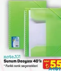 NOTE 101 SUNUM DOSYASI 40'LI indirimli fiyat NOTE 101 SUNUM DOSYASI 40'LI fiyat ve kampanya bilgisi